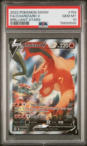 2022 Pokemon Sword & Shield Brilliant Stars Fa/Charizard V #154 PSA 10 front