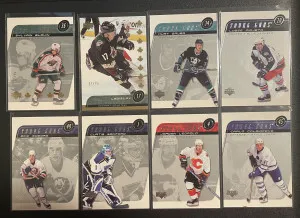 2002-03 Upper Deck Young Guns Lot w Exclusives /75 Sylvain Blouin Kurt Sauer Jordan Leopold Lasse Pirjeta Carlo Colaiacovo Curtis Sanford Eric Goddard front