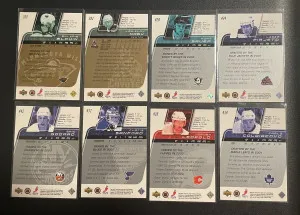 2002-03 Upper Deck Young Guns Lot w Exclusives /75 Sylvain Blouin Kurt Sauer Jordan Leopold Lasse Pirjeta Carlo Colaiacovo Curtis Sanford Eric Goddard back