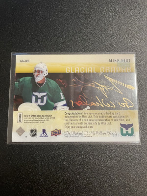 2014-15 Upper Deck Ice Glacial Graphs GG-ML Mike Liut Autograph Whalers back