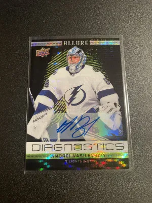 2020-21 Upper Deck Allure Diagnostics D-8 Andrei Vasilevskiy Black and Green Auto front
