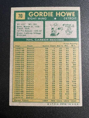 1971-72 Topps #70 Gordie Howe HoF back