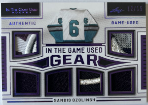 Sandis Ozolinsh In the Game Used Patch and Jersey #/15 front
