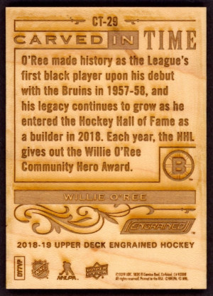 2018-19 Upper Deck Engrained Carved in Time #CT-29 Willie O'Ree Wood back