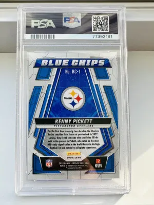 2022 Panini Mosaic Kenny Pickett Rookie Blue Chips Blue /99 PSA 10 back