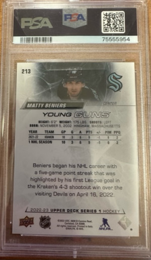 2022 UPPER DECK MATTY BENIERS YOUNG GUNS back