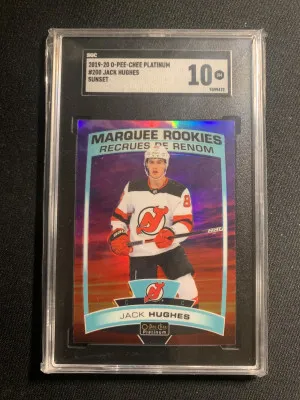 2019-20 OPC PLATINUM JACK HUGHES MARQUEE ROOKIES SUNSET SGC 10 front