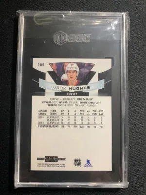 2019-20 OPC PLATINUM JACK HUGHES MARQUEE ROOKIES SUNSET SGC 10 back