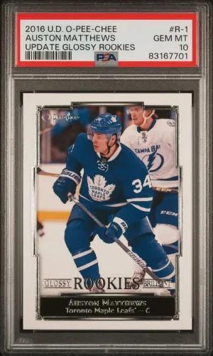 2016-17 O-PEE-CHEE AUSTON MATTHEWS UPDATE GLOSSY ROOKIES PSA 10 front