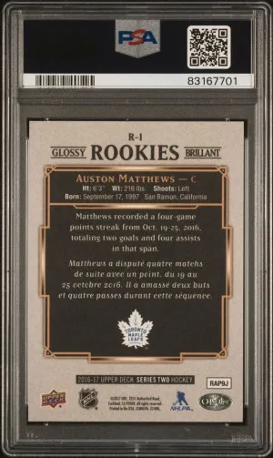 2016-17 O-PEE-CHEE AUSTON MATTHEWS UPDATE GLOSSY ROOKIES PSA 10 back