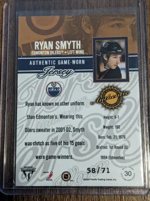 2002-03 Ryan Smyth Private Stock Titanium Patch Variation Card 58/71 Oilers back