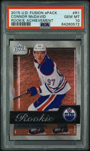 2015 Upper Deck Fusion Epack Rookie Achievement Connor McDavid #R1 Rookie Achievement PSA 10 front