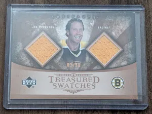 Joe Thornton Dual Jersey Card - 3/50 - Treasured Swatches - Artifacts 2005 Boston Bruins front