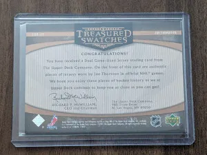 Joe Thornton Dual Jersey Card - 3/50 - Treasured Swatches - Artifacts 2005 Boston Bruins back