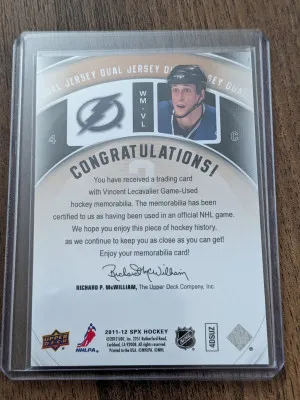 Vincent Lecavalier Winning Materials - 2011-12 SPX - Game Used Dual Jersey back
