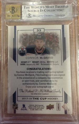 2017-18 UPPER DECK THE CUP GOLD SPECTRUM CONNOR MCDAVID BGS 9 back