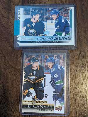 Rasmus Dahlin Elias Pettersson Young Guns Checklist Regular and UD Canvas front