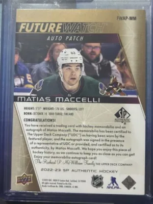 2022-23 SP Authentic Matias Maccelli Future Watch Rookie Patch Auto 82/100 RPA back
