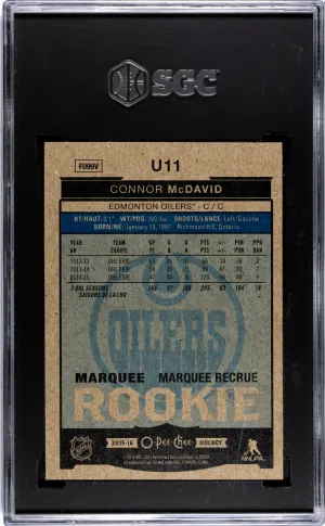 2015-16 Opc Update Marquee Rookie Connor McDavid Oilers SGC 9.5 back