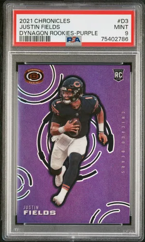 2021 Panini Chronicles Dynagon Rookies Justin Fields #D3 Dynagon Rookies-Purple PSA 9 front