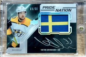 2019-20 SPx UD Black Pride of a Nation /99 Viktor Arvidsson Patch Auto front