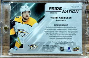 2019-20 SPx UD Black Pride of a Nation /99 Viktor Arvidsson Patch Auto back
