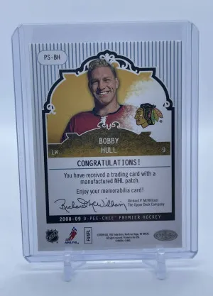 Bobby Hull 2008-09 OPC Premier Stitchings Variation One 14/25 Blackhawks back