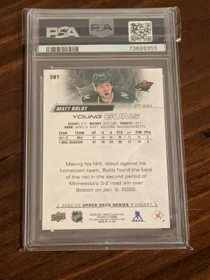 2022 UD Matt Boldy Young Guns PSA 9 back