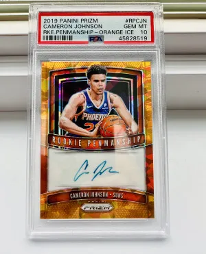 CAMERON JOHNSON 2019-20 PRIZM ROOKIE PENMANSHIP ORANGE ICE AUTO front