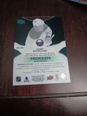 2018-19 upper deck ice casey mittelstadt ice premieres auto /99 back
