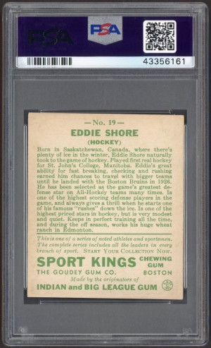 1933 Goudey Sport Kings #19 Eddie Shore PSA 5 (Ex) back