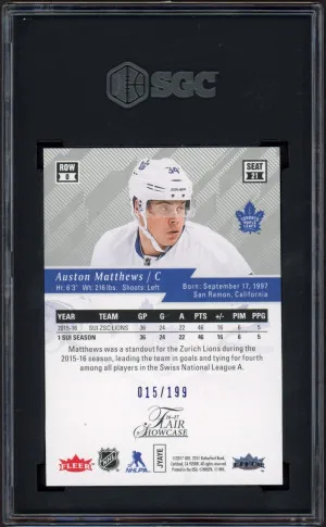 2016-17 Fleer Showcase Flair Showcase Blue Ice #21 Auston Matthews SGC 9.5 Mt+ /199 back