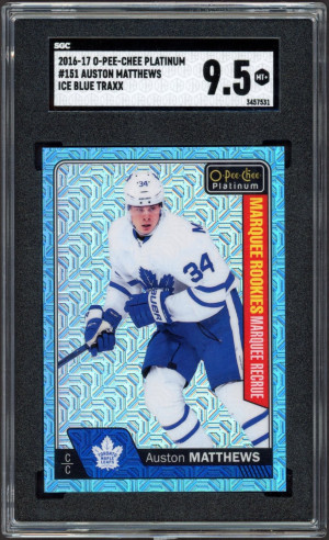 2016-17 O-pee-chee OPC Platinum Ice Blue Tract #151 Auston Matthews Marquee Rookies SGC 9.5 front