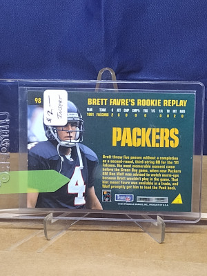 1995 Pinnacle Brett Favre #98 Rookie Replay Insert back
