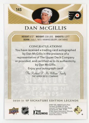 2020-21 SP Signature Legends #145 Dan McGillis Autograph back