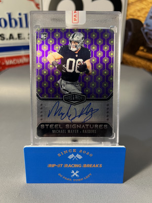 Michael Mayer 36/50 Steel Signatures Rookie Autograph 2023 Plates & Patches Football NFL Las Vegas Raiders front