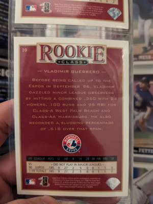 Vladimir Guerrero Sr. Rookie class and Pete Alonso Bowman rookie back
