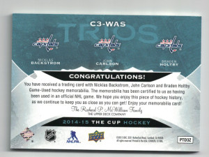 2014-15 Upper Deck The Cup Trios Jersey Nicklas Backstrom John Carlson Braden Holtby 17/25 back