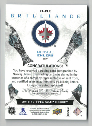 2016-17 Upper Deck The Cup Brilliance Nikolaj Ehlers Autograph SP back