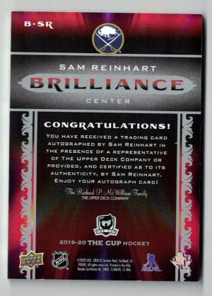 2019-20 Upper Deck The Cup Brilliance Autograph Sam Reinhart back