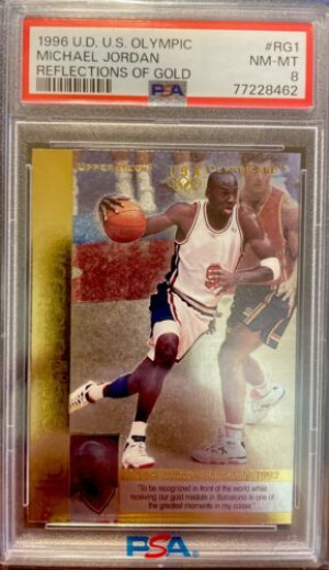 1996 UD US Olympic Reflections of Gold #RG1 Michael Jordan PSA 8 NM-MT Rare HOF front
