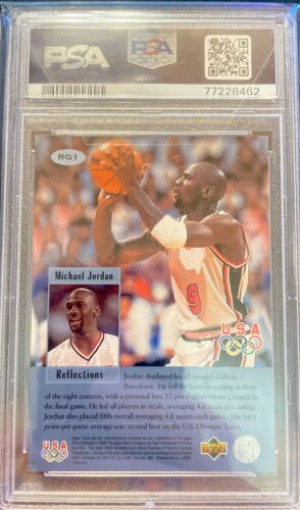 1996 UD US Olympic Reflections of Gold #RG1 Michael Jordan PSA 8 NM-MT Rare HOF back