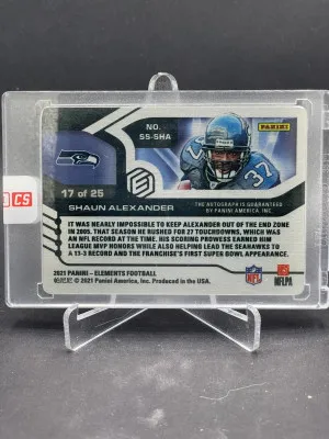 2021 Panini Elements Steel Signatures Cobalt /25 Shaun Alexander #SS-SHA Auto back
