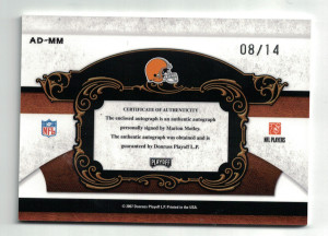 2007 Donruss Playoff L.P. National Treasures All Decade Nineteen Forties (1940's) Marion Motley 08/14 Cut Autograph back