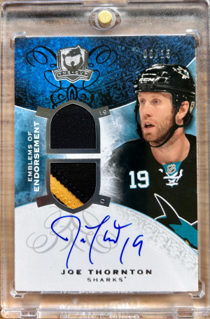 Joe Thornton 2008 Upper Deck The Cup Emblems of Endorsement Auto Patch 6/15 front