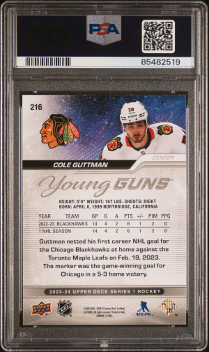 2023 Upper Deck Cole Guttman #216 Outburst Red PSA 8 back