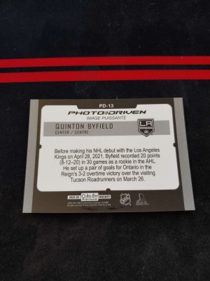 2021-22 O-Pee-Chee Platinum Photo Driven Quinton Byfield RC #PD-13 Rookie Card back