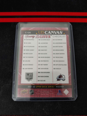 2021-22 UD Young Guns Canvas Checklist Rookie #C120 Alex Newhook Quinton Byfield back