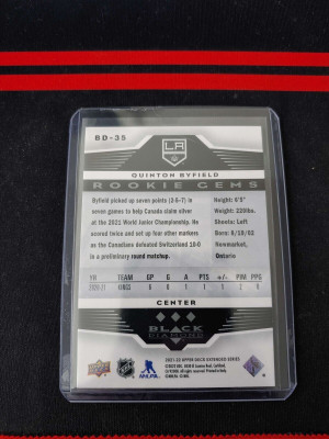 2021-22 Upper Deck Ext Black Diamond Retro Quinton Byfield Rookie Gems BD-35 RC back