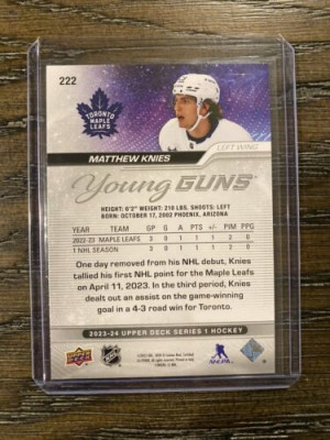 2023-24 Upper Deck Series 1 - Young Guns #222 Matthew Knies -  Maple Leafs (RC) back